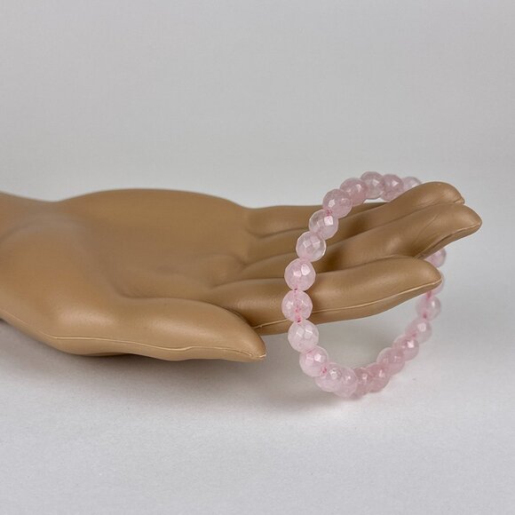 One - Facet 8mm Rose Quartz Crystal Beaded Stretch Bracelet. - Picture 2 of 10
